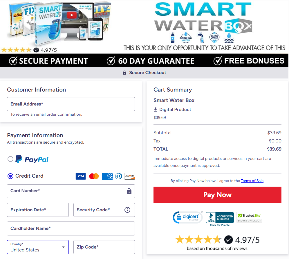 Smart Water Box order-page